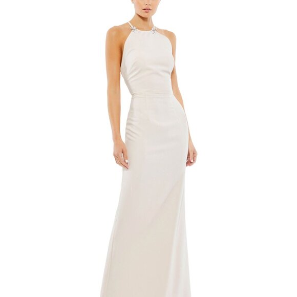 NWT Mac Duggal Halter Criss‎ Cross Column Gown Blush Pink SZ 12 26618 - Picture 1 of 8